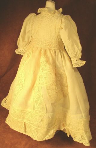 Vintage Dress For 17 " - 18 " Bisque Doll - Ivory Cotton W/lace Applique & Tucks