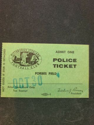 10/30/1960 Pittsburgh Steelers Vs.  Green Bay Packers Police Ticket Stub