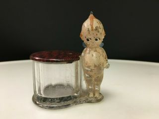 Antique C.  1910s Kewpie By Barrel Glass Candy Container