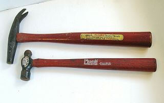 Vintage Plumb 4 Oz Ball Peen & Odd Blacksmith Horseshoe Hammer ? Red Handle