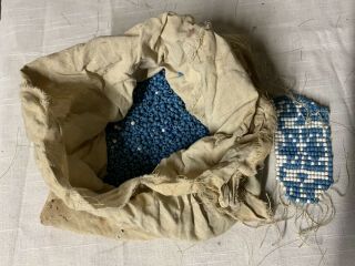 Antique Native American Beads Blue White In Bag 2 Lbs -