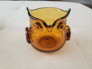 Vintage Mcm Amber Handblown Art Glass Owl Vase Blenko Style 4 " Tall X 3.  5 " Wide