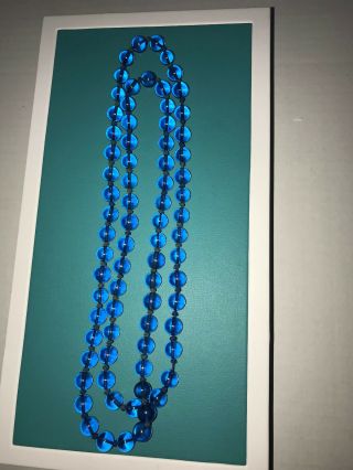 Antique Vintage Chinese Peking Blue Glass Bead Necklace