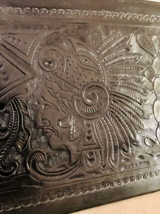 Vintage Leather Portfolio Folder Mexico Hand Tooled Mayan Warrior Aztec Calendar