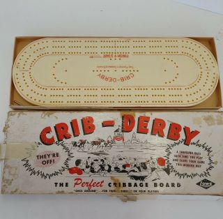 Vintage Crib - Derby By Lowe Hard Plastic Perfect Cribbage Board W Instructions