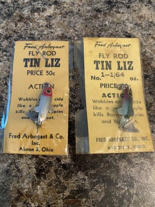 2 Vintage Fred Arbogast Tin Liz Fly Rod Fishing Lures Both
