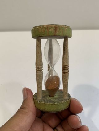 Antique American Folk Art Country Egg Timer Carved Wood Org Paint Hour Glass