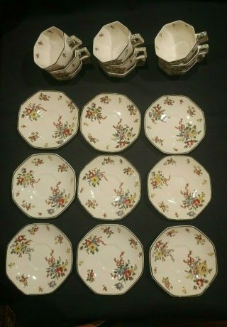 18 Piece - Vintage Royal Doulton England 9 Cups And 9 Saucers - Old Leeds Sprays