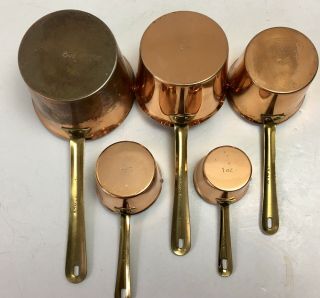 5 Vintage Copper Measuring Cups Italy 3