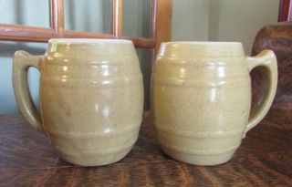 Vintage Set (2) Uhl Pottery 16 Stoneware Barrel Style Mugs