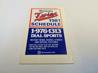 Minnesota Twins 1981 Mlb Baseball Pocket Schedule - Northwestern Bell
