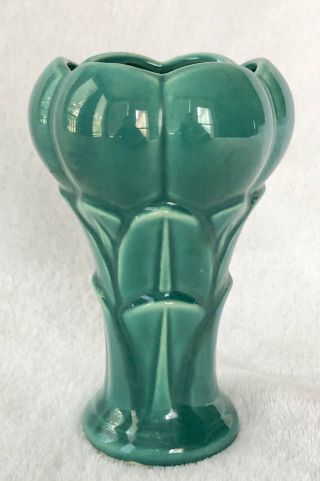 Vintage Usa Pottery Teal Green Crocus Flower Shaped Vase Ceramic Tulip