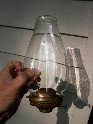 Old 1870s Bridgeport Brass Co.  2 Size Antique Oil Lamp Oval Burner & Chimney