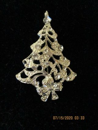 Vintage Designer Christopher Radko Glass Crystal Christmas Tree Pin Brooch