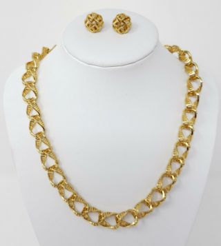 Vintage Gold Tone Anne Klein Twisted Link Necklace & Knot Earrings
