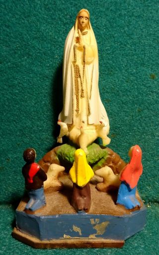 Apparition Our Lady Fatima To Sts Shepherds Vtg 4.  33 " Plastic Figure Statue