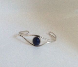 Vintage Sterling Silver Cuff Bracelet With Lapis Stone