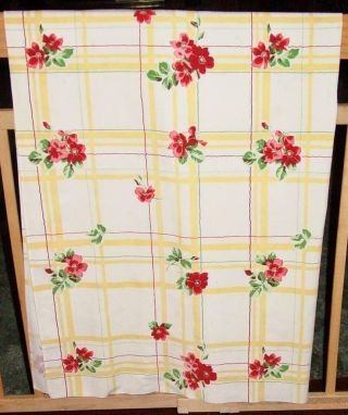Vintage Tablecloth White & Yellow/ Red Flowers 50 " X 53 " Bright & Cheery
