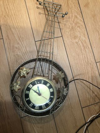 VTG UNITED Model No.  260 Leaves Brass Banjo Guitar Electric Wall Clock 23 