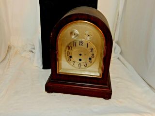 Antique Wooden Mantle Clock Case And Face Junghans Germany Westminster Chime