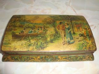 Antique 1896 Huntley & Palmers Biscuit Tin Called “midsummer” Made 124yrs Ago