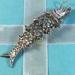 Vintage Large Silver (7.  5 G) 5 - Section Unstamped Articulated Fish Pendant/charm