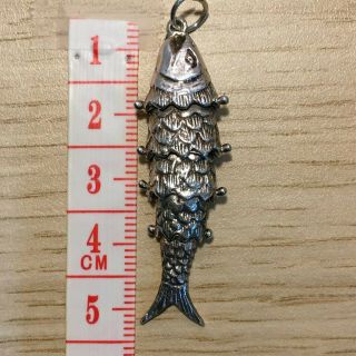 Vintage Large Silver (7.  5 g) 5 - Section Unstamped Articulated Fish Pendant/Charm 2