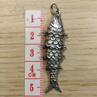 Vintage Large Silver (7.  5 g) 5 - Section Unstamped Articulated Fish Pendant/Charm 3
