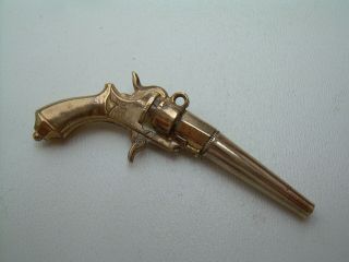 Antique Victorian Gilt Metal Novelty Pistol Shaped Pocket Watch Key.