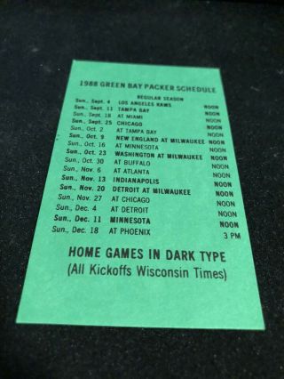 1988 Green Bay Packers Football Pocket Schedule Tricky Dick Version