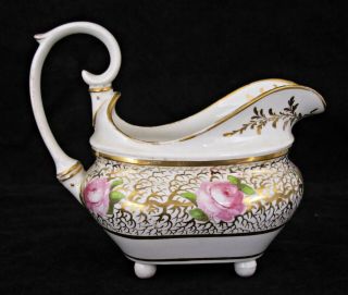 Antique Royal Crown Derby Porcelain Creamer Jug,  Painted Roses,  Gilding,  C1805