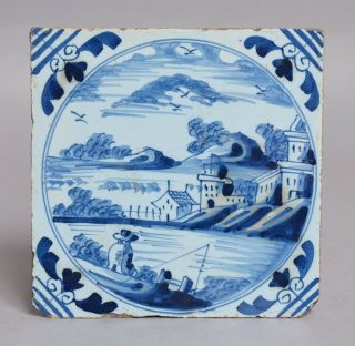 A Very Attractive Antique 18thc Delft Pottery Tile C.  1750 2