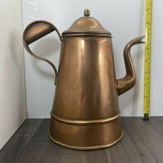 Authentic Vintage Large Copper Coffee Pot With Lid Handle Goose Neck Spout