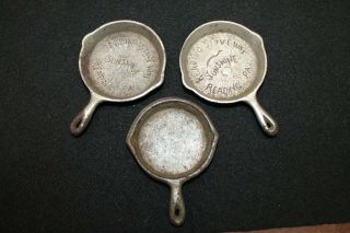 (3) Antique Cast Iron Mini Salemen Samples Fry Pans Sprecher,  Vogel And Keeley