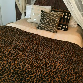 Vtg Acrylic Northern Decorator Throw/blanket Leopard Print Brown/black Usa Made