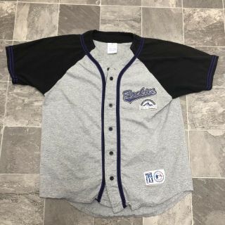 Men’s Vintage 90s Colorado Rockies Big Logo Button Up Jersey Shirt Sz L Gray