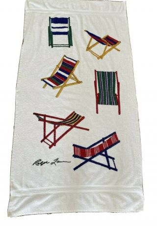 Ralph Lauren Beach Towel Lawn Chairs 34 " X 67 " Pool Swimming Vintage Usa Cotton