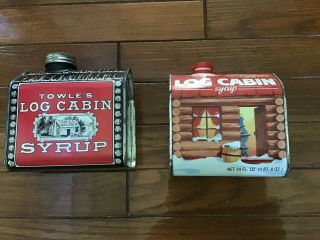 2 Vintage (1 Log Cabin Syrup Tin 100th Anniversary 1 Towles Log Cabin Bank