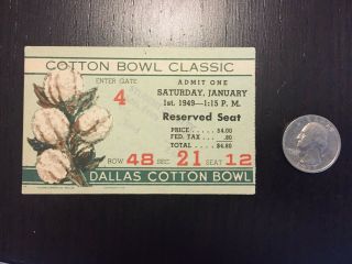 1949 Cotton Bowl Ticket Smu Mustangs Football Conf Champs Doak Walker Heisman