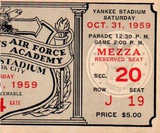 1959 Army Vs.  Air Force Football Ticket Stub
