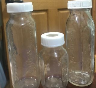 3 Vintage Evenflo Glass Baby 2 8oz & 4oz Bottles Made Usa