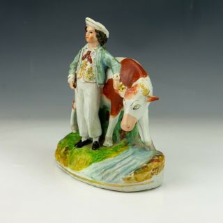 Antique Staffordshire Pottery Man With Cow Figure - The Milk Man - Lovely 2