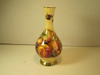 Vtg Aynsley Orhard Gold Vivid Fruit Decorated Porcelain Vase