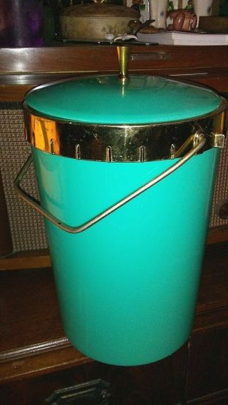 Vintage Mcm Turquoise Plas - Tex Ice Bucket Chest Mid Century Retro Atomic Teal