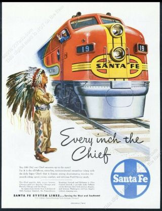 1948 Santa Fe Railroad Train Native American Indian Boy Art Vintage Print Ad