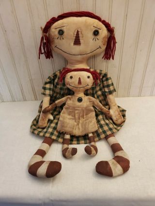 Primitive Grungy Raggedy Ann Doll & Her Little Sister