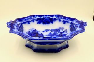 Antique Flow Blue Shanghai Pattern Open Vegetable Bowl Handles J Furnival C 1860