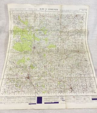 1948 Vintage Military Map Of Bury St Edmunds Thetford Stowmarket Mod Issue