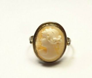 Antique 1800s Victorian Lady Cameo Carved Shell Ring Sterling Silver 800 Sz 5.  7