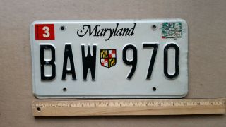 License Plate,  Maryland,  1993 Hologram,  Passenger,  Baw 970